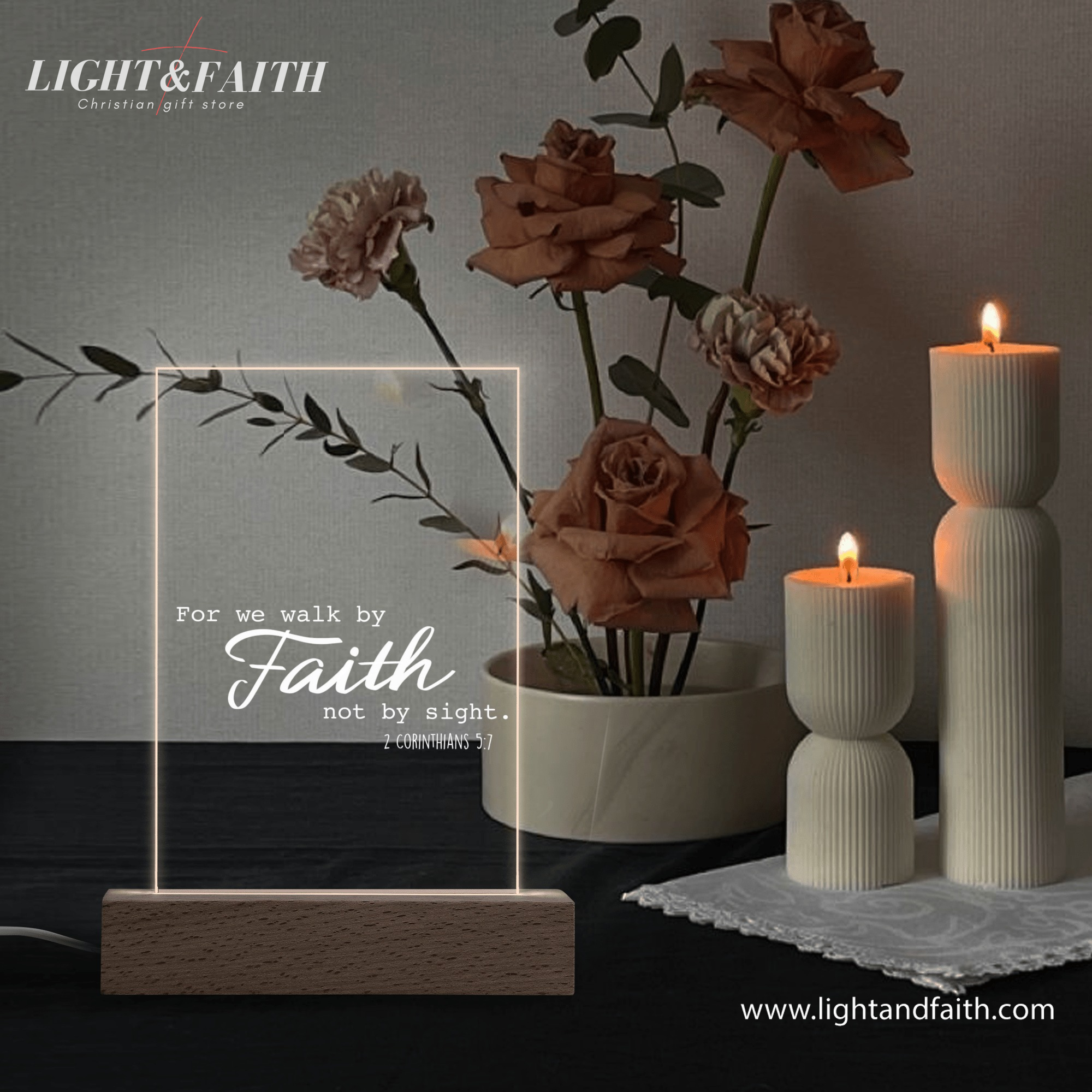 For We Walk By Faith Not By Sight LED Light, Christian Bible Verse Lamp, Christian Home Decor, Faith Based Decor, Religious LED Light.  NLLAF12